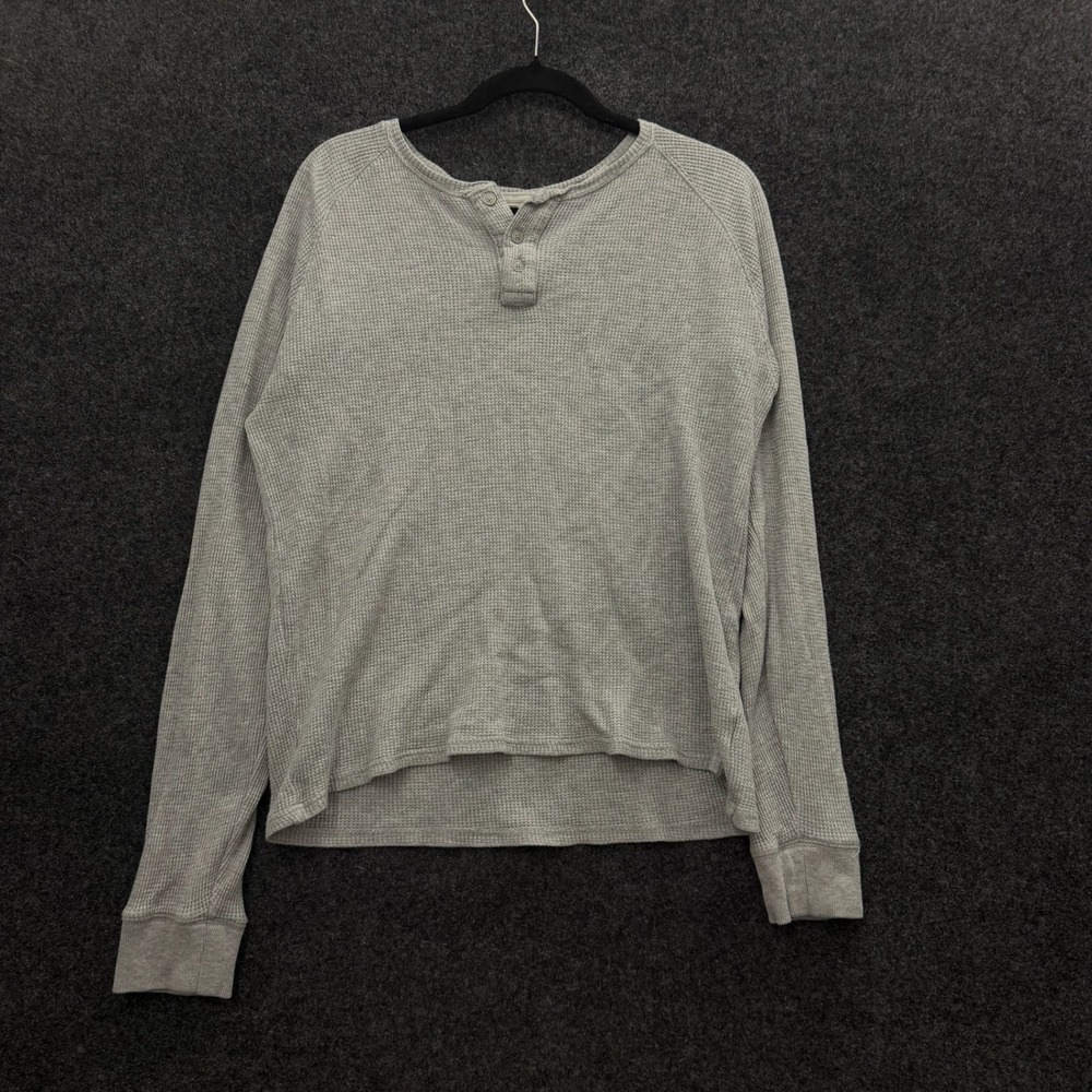 Aeropostale Womens Grey Waffle Knit Henley Long Sleeve Thermal Top Medium